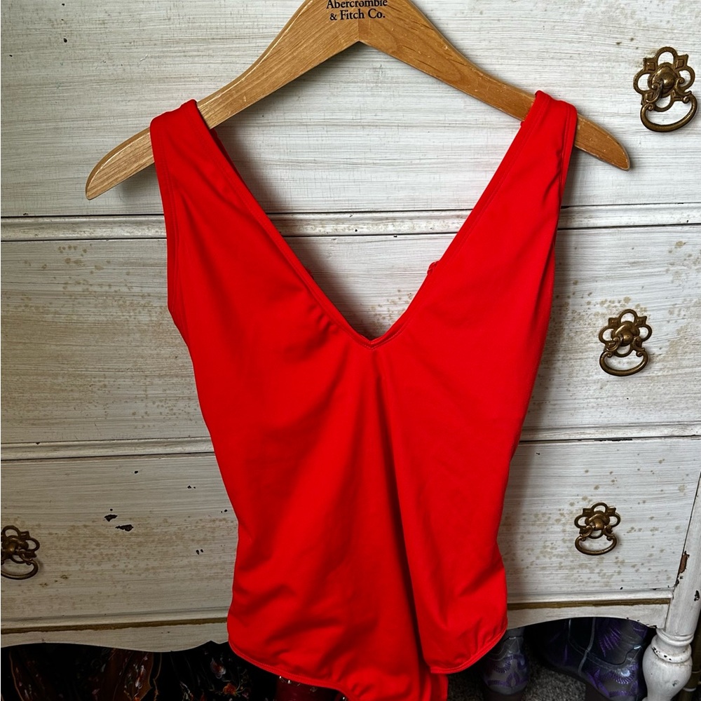 TA3 Plungey One-Piece Swimsuit in Vibrant Red-Orange